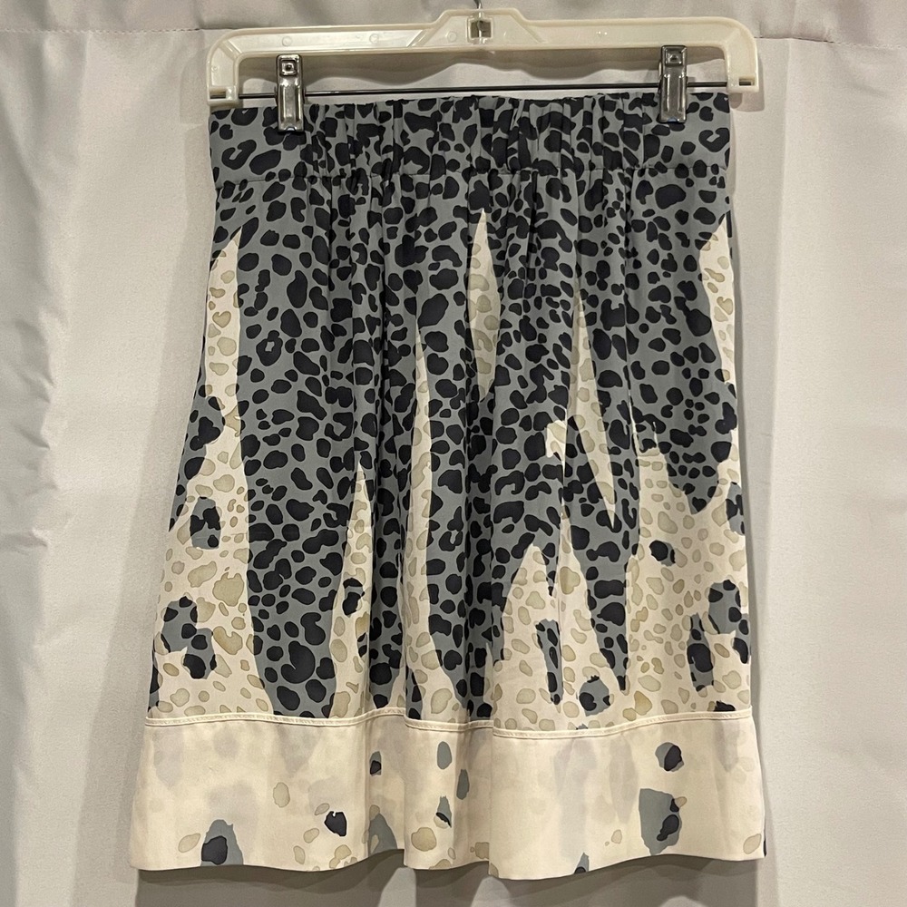 Cabi Leopard Print A-Line Skirt Grey Cream Elastic Waist Pockets Style 401 S